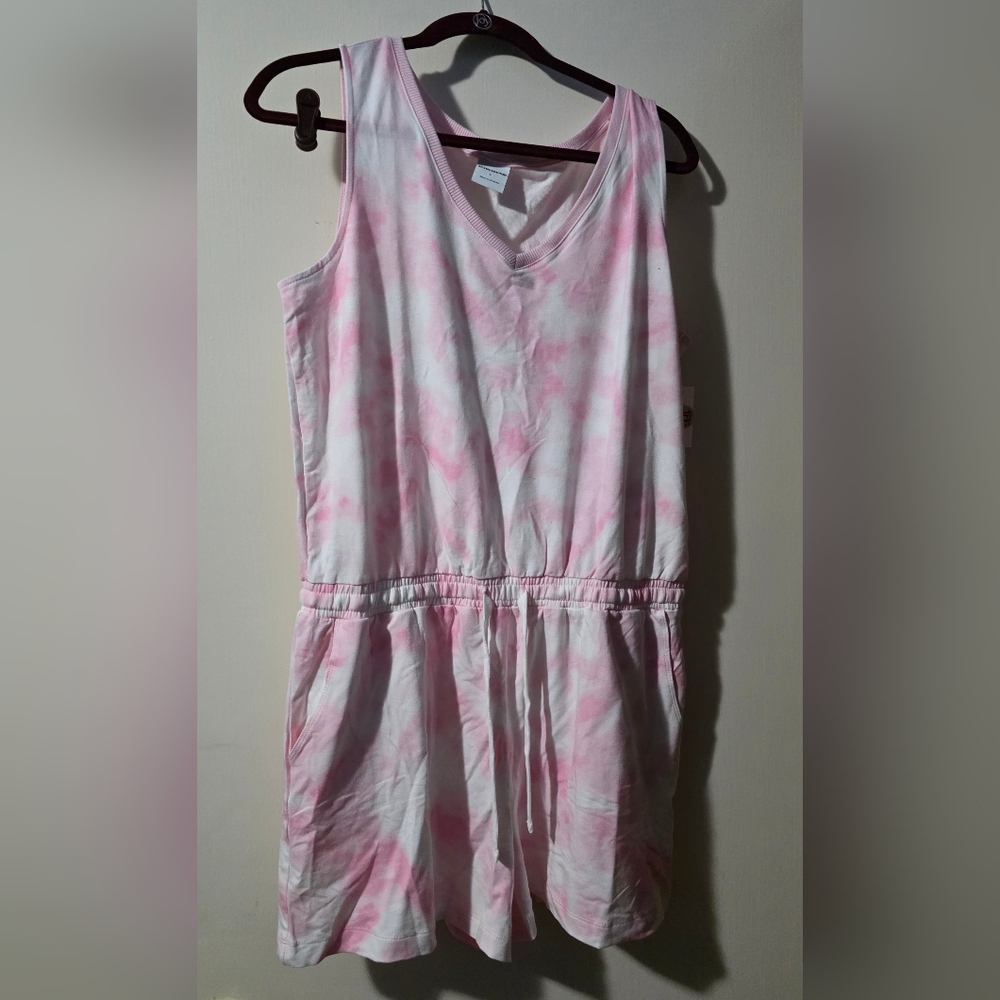 Pink and White Tie-Dye Sleeveless Romper - Picture 2 of 2
